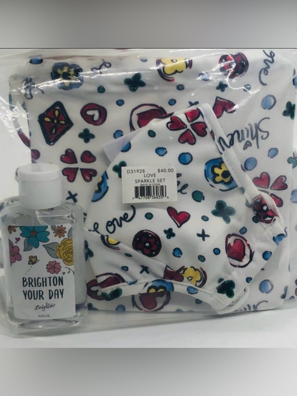 Brighton Love Sparkle Set by Tom Clancy Gloves, Mask, Pouch & Sanitizer Bottle